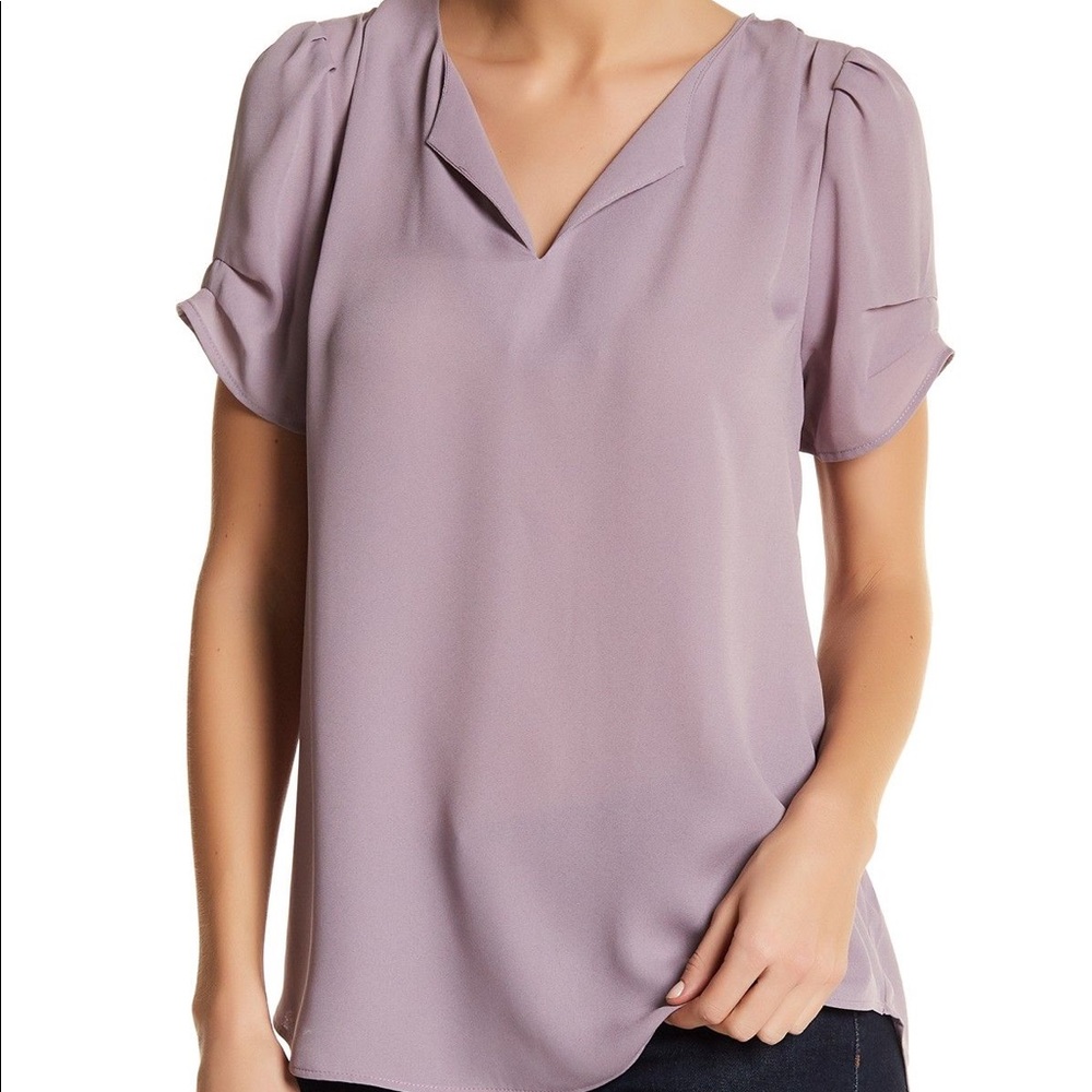 Pleated Sleeve Split Neck Blouse